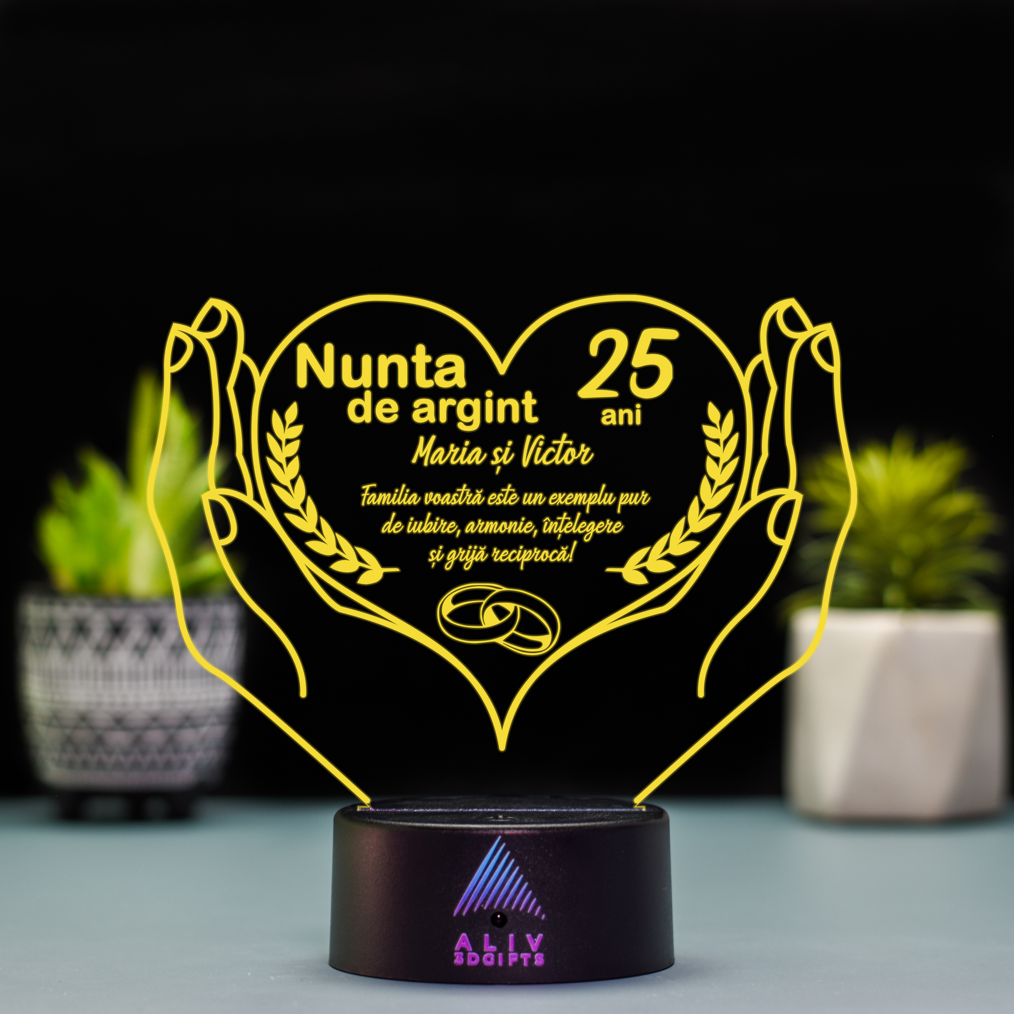 Lampă Led 3D - Nunta Argint 1